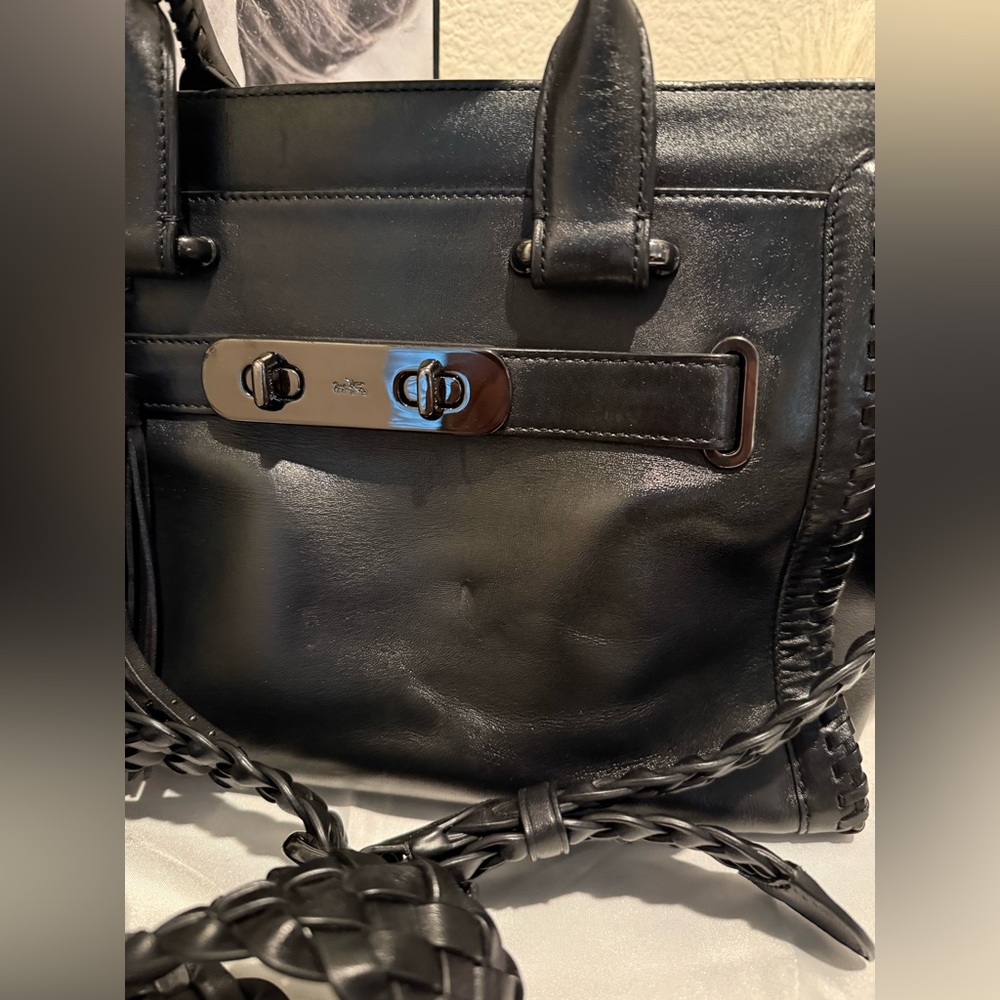 Black Swagger Glove Tanned Whipstich Braided crossbody strap. - Picture 4 of 10